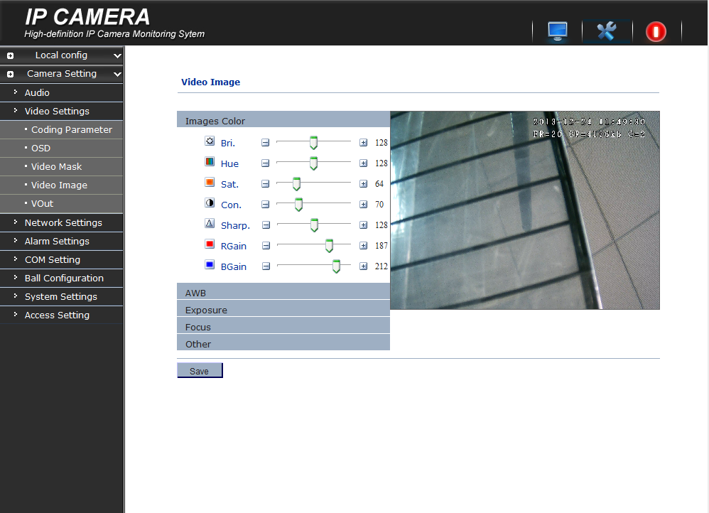 SC9000 IPC IE main Video Color setting